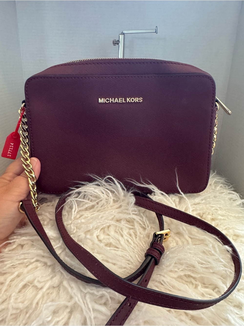 MICHAEL KORS Burgundy Saffiano Leather Crossbody Bag